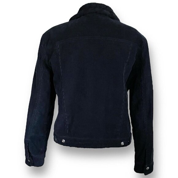 A.P.C. Womens Trucker Jacker Sz Large Black Corduroy Shearling Collar Lining - Picture 9 of 11